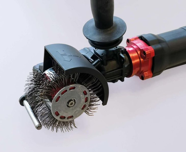 Bristle Blasting technology simultaneously removes corrosion and generates anchor profile. The bristle tips are designed to strike the corroded surface with kinetic energy that is equivalent to standard processes that use grit blast media. Immediately after the bristle tips strike the surface, they retract (“rebound”) from the surface, which results in both corrosion removal and micro-indentation that exposes fresh surface.