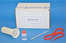 A close-up of the CHLOR*TEST kit, showing its premeasured components and the patented CHLOR*EXTRACT™ solution. The kit is designed for chloride contamination testing, ensuring precise results in ppm and µg/cm². The image emphasizes the kit's ease of use and compatibility with industrial surfaces.