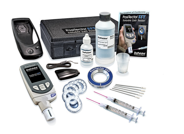 Soluble Salt Tester for measuring the concentration of soluble salts on metal surfaces
Measures the concentration of soluble salts (salt contamination) on metal surfaces in accordance with ISO 8502-6, 8502-9.