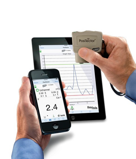 PosiTector SmartLink and free mobile app turns your cell phone or tablet into a virtual PosiTector gage. Take full advantage of the simplicity and utility of your smart device including touch screen, keyboard, microphone, camera, email, WiFi, Bluetooth, cellular, dictation tools, and more.