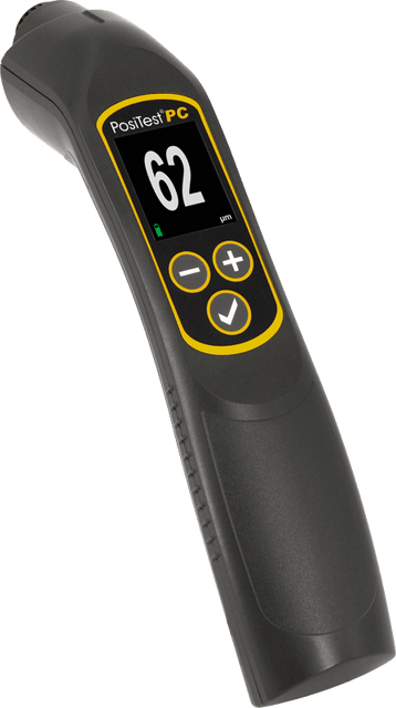 The PosiTest PC Powder Checker uses proven ultrasound technology to accurately predict the cured powder thickness- without contacting the powder. It displays the predicted cured thickness, similar to what a dry-film thickness gage provides after the part has passed through the oven.