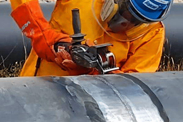 Bristle Blasting technology simultaneously removes corrosion and generates anchor profile. The bristle tips are designed to strike the corroded surface with kinetic energy that is equivalent to standard processes that use grit blast media. Immediately after the bristle tips strike the surface, they retract (“rebound”) from the surface, which results in both corrosion removal and micro-indentation that exposes fresh surface.